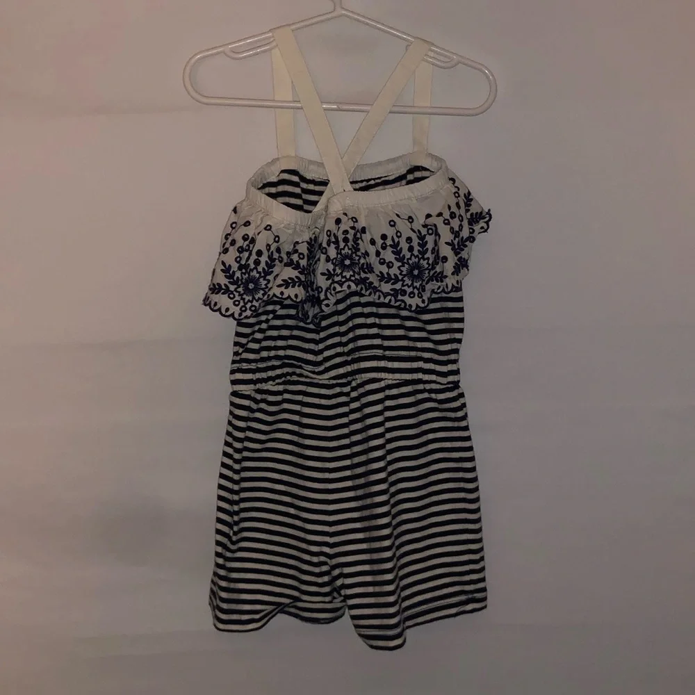 Hanna Andersson Navy Blue & Cream Nautical Striped Romper
